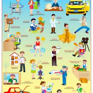 Póster Profesiones y Oficios azul