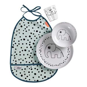 Conjunto Vajilla con Babero Happy Dots Azul