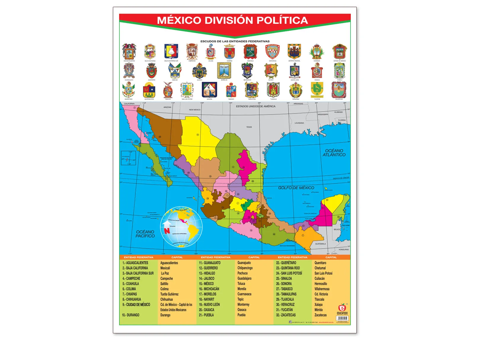 Póster México D.P. Con Escudos Estatales