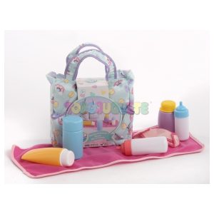 Bolso neceser muñeco con accesorios aseo y comida