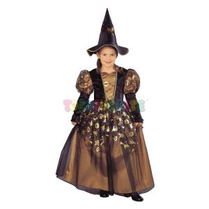 Disfraz Bruja luxe dorado con sombrero 7-8 años