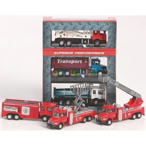 Pack 3 camiones transporte die-cast luz y sonidos