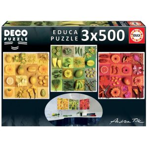 Puzzle Educa Flores y Frutas Exóticas de 3 x 500 Piezas