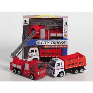 Set 2 camión city trucks volquete+bomberos 25 cm