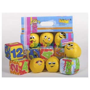 3 dados tela blanditos + 3 pelotas blanditas 10 cm