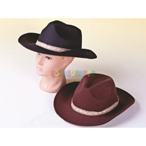 Sombrero Cowboy negro/marrón cinta beige Adulto